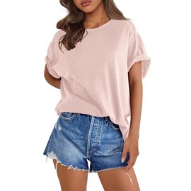 SENSERISE Womens Oversized Basic Tees Baggy Workout T Shirts Relaxed Cozy Shirts Summer Tops(Light Pink,M)