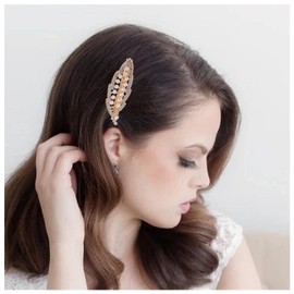Iaceble Bohemia Crystal Leaf Hairclip Barrette Gold Pearl Side Clip Pin Vintage Pearl Leaf Hair Barrette Clips Hollow Leaf Hair Clip Hairpin Hair Accessories for Women and Girls Headdress