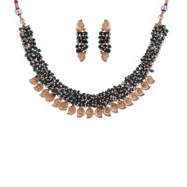 I Jewels Womens 18K Gold Plated Indian Wedding Bollywood Brass Pearl Choker Necklace With Earrings (Mc103G) Green