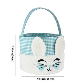 Easter Bunny Basket,Cute Plush Easter Bucket with Handle for Easter Party Egg Hunts Decorations Candy Gifts Storage (Blue)