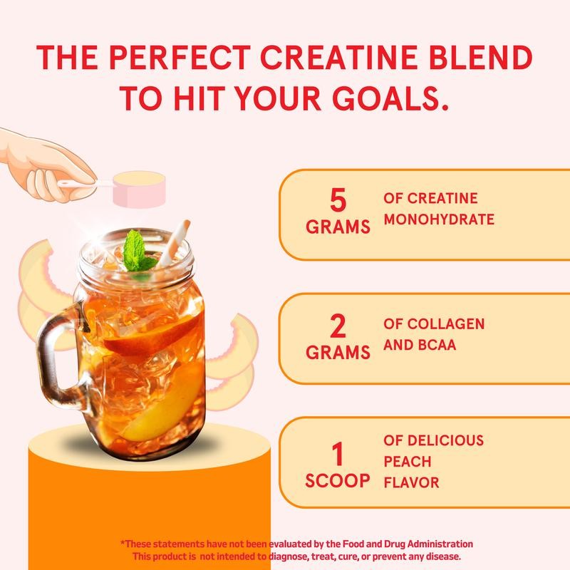 Peach Perfect Creatine Monohydrate Powder, Creatine for Women with Collagen,