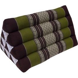 GURU SHOP Dreieck Thaikissen, Dreieckskissen, Kapok - Braun/grün, 30x30x50 cm, Asiatisches Sitzkissen, Liegematte, Thaimatte