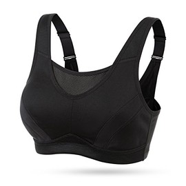 Wingslove Women's Full Coverage High Impact Wirefree Workout Non Padded Sports Bra Bounce Control (Black,38DD)