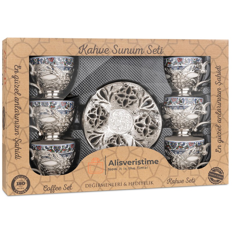 Alisveristime Turkish Coffee Set for Six, 6 Topkapi Design Porcelain
