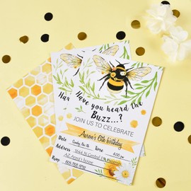 WERNNSAI Bee Themed Party Supplies - 20 Sets Bee Party Invitation with Envelopes for Kids Girls Birthday Baby Shower Double-sided Printed Fill in Blank Bumblebee Invite Cards