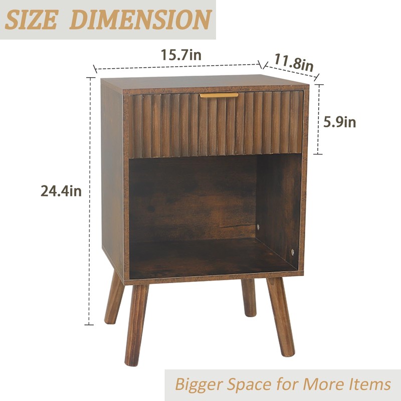 Fultyle Mid Century Modern Nightstand, Wood Bedside Table with Drawer