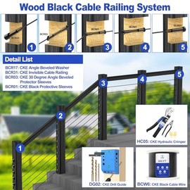 CKE 50 Pack 3/8" Black Angle Beveled Washers for Cable Railing, 30 Degree Beveled Washers for 1/8" 5/32" 3/16" Stair Deck Cable Railing Kit, T316 Stainless Steel Black Cable Railing Angle Washer,BCR17