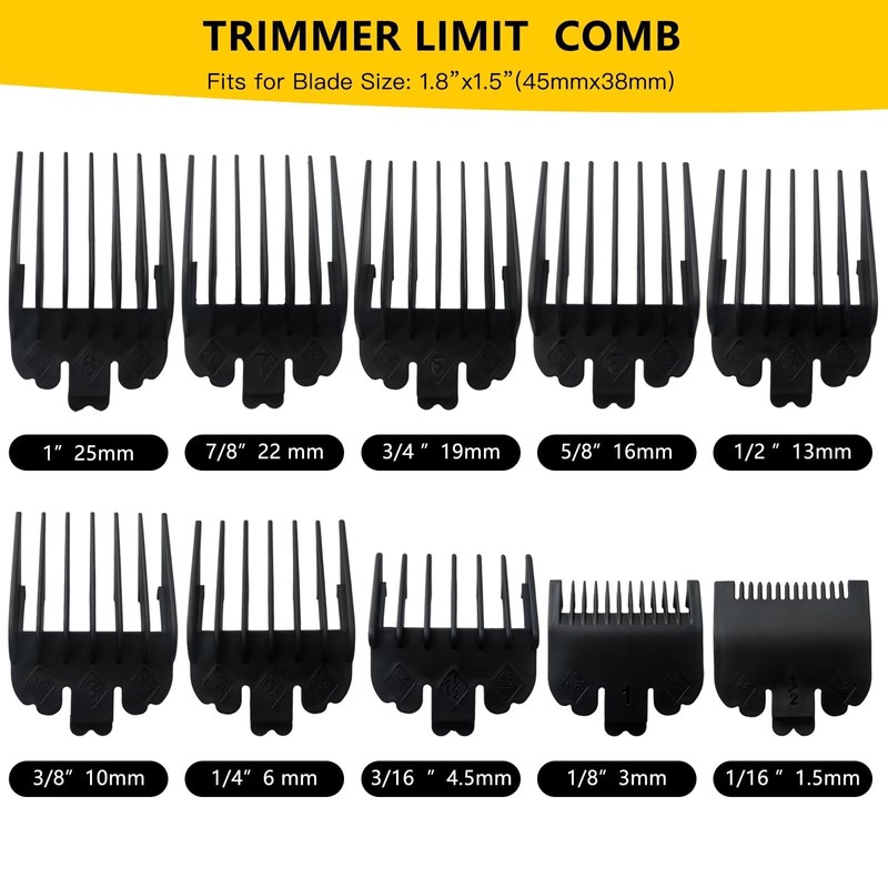 Suifaqi Professional 10-Pack Black Hair Clipper Guards Guide Combs,From 1/16inch