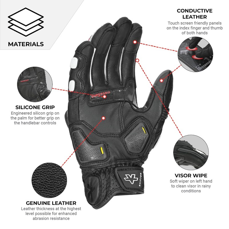 ViaTerra Shifter Short Leather Motorcycle Riding Gloves | Knox SPS
