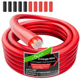 0 Gauge Wire 50FT, Copper Clad Aluminum, Primary Automotive Wire, 1/0 Car Amplifier Power & Ground Wire, Car Audio Speaker, RV Trailer, Amp, Red Translucent Jacket, CCA, with 10 Heat Shrink Tubing