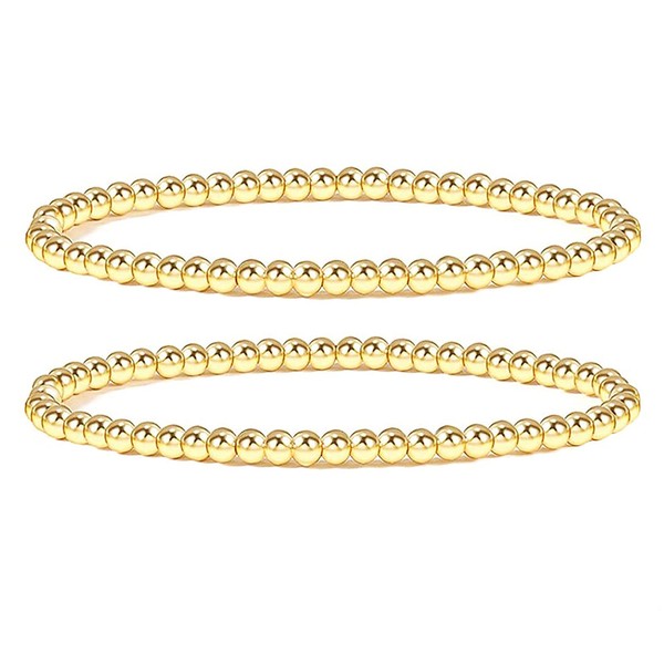 Reoxvo 14k Gold Plated Brass Adjustable Beaded Ball Charm Bracelets