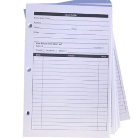 Stylist Binder Insert Cards (100 per Pack, 5.5" X 8.5") for Salon, spa, Hairdresser, Nail Salons