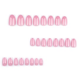 LPOODDNU Glitter Pink Press on Nails White French Tips Fake Nails Medium Length Glue on Nails Glossy Square Shape Artificial Nails Cute Stick on Nails for Women, 24Pcs