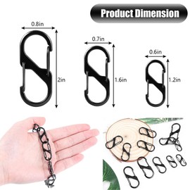 Zipper Lock Clip, Small Keychain Clip, S Carabiner Clips for Home, Hiking, Outdoor, Camping, Fishing, Key, Backpack (Black, Silver)