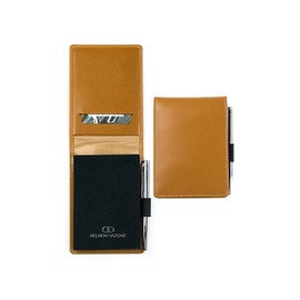 DELMON VARONE - Notepad Case DIN A7 Including 2 x Notepads and 1 x Mini Ballpoint Pen Reporter Pad (Brown) Premium Genuine Leather with Pen Loop, Slip Pocket & Blank Pad Unlined & Tearable