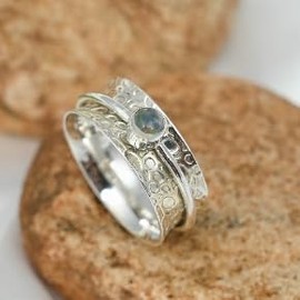 JEWELSTREZORO Opal Edelstein Spinnerring 925 Sterling Silber Meditationsring Männer & Frauen Spinnerring Geschenkartikel Schmuck TSR145D_63 (20.1)