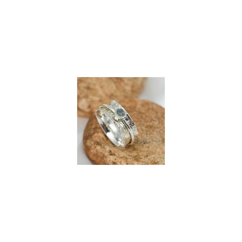 JEWELSTREZORO Opal Edelstein Spinnerring 925 Sterling Silber Meditationsring Männer &
