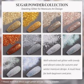 SUTOKAKA 10 Jars Shimmer Shining Nail Glitter for Autumn Winter Ultra-Fine Sugar Coating Effect Sand Powder Dazzling Diamond Dust Manicure Decoration for DIY Home Salon
