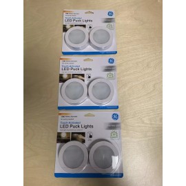 GE LED Puck Lights Touch Activated ON/OFF Battery Operated Bright White/ LOT OF 3
