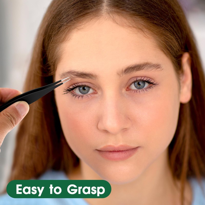 Salbsever 3pcs Black Ingrown Hair Tweezers, Precision Needle Point Tip,