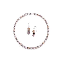 Anthony Vincent Regalo Moda Collar y Aretes Blanco Rosa Salmon. Súper acomodo al Cuello - Excelente opción de Regalos para Mujer! - Regalo para Mujer - Joyeria para Mujer - Juego para Mujer!