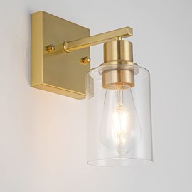 EMONG Gold Bathroom Light Fixtures,1-Lights Brushed Brass Vanity Light with Clear Glass Shade, Wall Sconces for Hallway, Farmhouse, Living Room