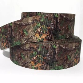 GROSGRAIN RIBBON 5/8", 7/8",1.5", & 3" TREE CAMOUFLAGE CAMO C4 Printed  - 1 YARD, 7/8"