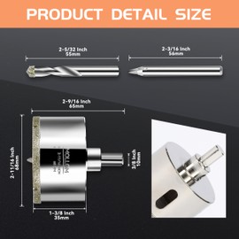 Mollom 2-11/16" (68mm) Diamond Hole Saw with 2Pcs Removable Pilot Drill Bit Smooth Cutting for Porcelain Tiles,Glass,Ceramic,Marble,Fiberglass,etc