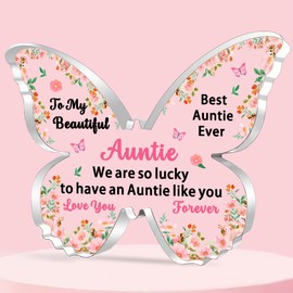 JETTOP Auntie Gifts-Best Auntie Birthday Gifts Beautiful Aunty Auntie Christmas Mothers Day Butterfly Acrylic Presents So Lucky Have an Auntie
