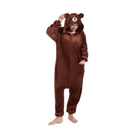Funny Cozy Brown Color Bear Kigurumi Onesie Pajamas with Zipper For Adults Cosplay Costumes Pjs Sleepwear Unisex Suits