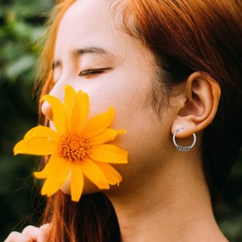 Moonstone Hoop Earrings in Bali Women's Earrings Made of 925 Sterling Silver Oxidising Boho Style Jewellery Christmas Gifts for Women and Girls, Sterling Silver, No Gemstone