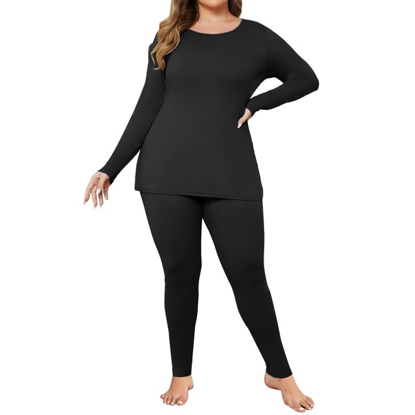 Ekouaer Plus Size Womens Long Underwear Set Oversize Thermal Set