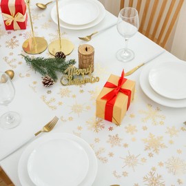 DROMCOM Gold Schneeflocken Weihnachten Tischläufer, 10Mx28CM Organza Tischläufer Winterlich Rolle, Gold Glitzer Tüll Weihnachten Tischdeko Tischband Modern, Urlaub Party Dekor Tischdecke Abwaschbar