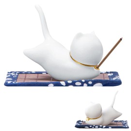Katzen-Räucherstäbchenhalter, Handgemachte Keramik Räucherstäbchen, Schreibtisch-Ornament, Räucherstäbchen Set mit 50-60 Sandelholzstäbchen und Matte für Heimdekoration, Meditation, Teehaus und Yoga