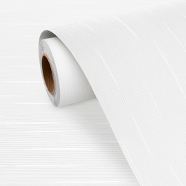 FunStick 16"x240" Stripe White Wallpaper Peel and Stick Modern Grasscloth Wallpaper Textured White Contact Paper Self Adhesive Fabric Linen Wall Paper Roll for Bedroom Walls Cabinets Furniture Renters