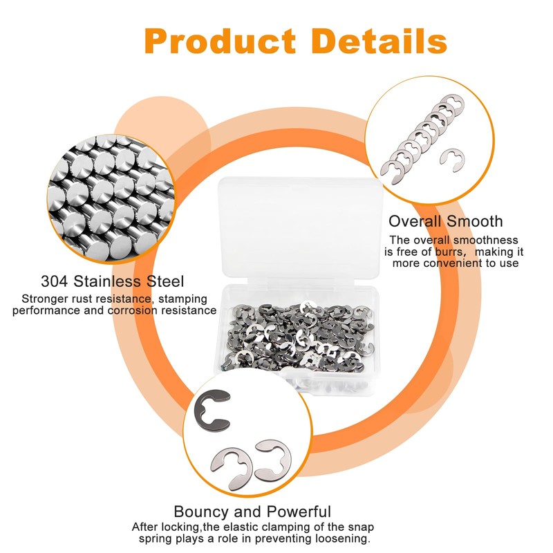 200Pcs M3 E-Clip Circlip 3mm External Retaining Rings,Juvielich 304 Stainless