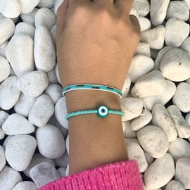 KELITCH Miyuki Women's Strand Bracelet Handmade Evil Eye Friendship Bracelet Adjustable Rope Bangle, Glass