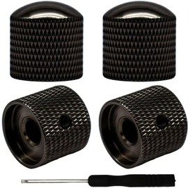 qinhretuo 4pcs Guitar Control Knobs Metal Volume Tone Speed Knobs with Flat-Head Screwdriver for Fender Telecaster Gibson Les Paul Electric Guitar Bass Accessories。(Black)