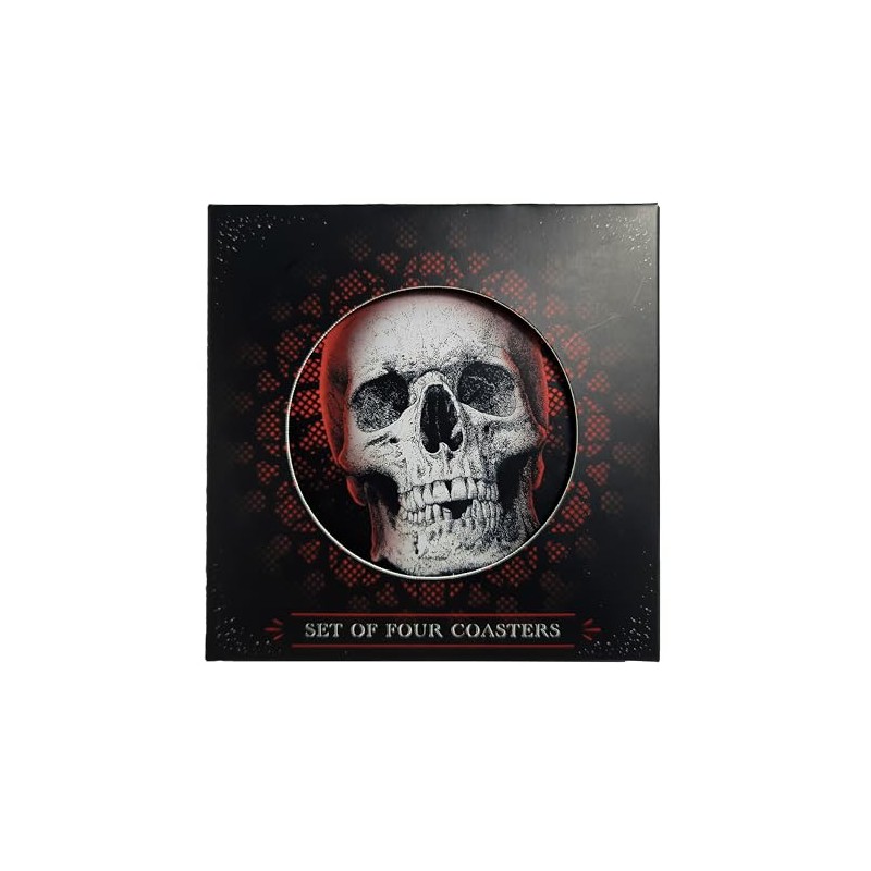 Puckator Gothica Set of 4 Cork Coasters - Wood Table