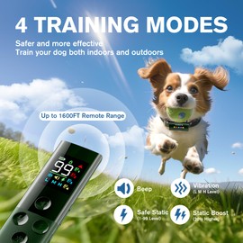 Dog Training Collar with Remote Control, 1600FT Electric Collars for Dogs 8-120 LBs, IP67 Waterproof Collar with Safe Static, Beep, Vibration, Rechargeable E-Collar for Small Medium Large Dogs, White