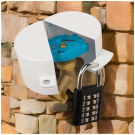 Outdoor Faucet Lock System - Metal White With Lock to Stop Unauthorized Water Use and Vandalism - Child Proof Hose Bib Spigot Lock