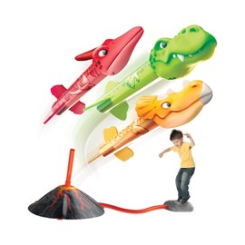 Lanzador de cohetes para niños -Hasta 100 pies de alcance-Regalo de cumpleaños para niños y niñas de 3 a 10 años -Diversión al aire libre con juguete de dinosaurio，Juguete lanzador de cohetes a pedal
