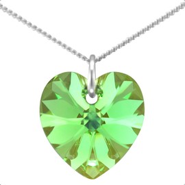 Sterling Silver August Birthstone Necklace Peridot Pendant Chain With Sparkly Heart Crystal Jewellery for Women Gift for Girlfriend, Mum, Wife Birthday, Anniversary & Valentine’s 18 inch