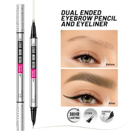 2 Pack Microblading Eyebrow Pen, 2-in-1 Dual-Ended Waterproof 2 Fork Tip Eye Brow Makeup Pencil for Women with Precise Curved Brush-Tip Create Natural Hair-Like Brows, Last All-Day (Truffle)