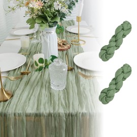 Sage Green Table Runner - 2 Pcs 10FT Gauze Cheesecloth Table Runner for Wedding Reception, Sheer Bridal Shower, Birthday Party Boho Decoration, Rustic Romantic Wedding Runner