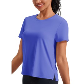 Workout Tops for Women Yoga Athletic Gym Shirts Loose Fit Short Sleeve Active Tee Tops Blue Bonnet