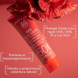 Apivita Bee Sun Safe hydra fresh tinted gel-crema facial SPF50 - Crema solar hidratante no grasa con propóleo, algas marinas y ácido hialurónico - Pro
