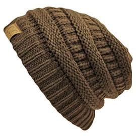 Thick Slouchy Knit Oversized Beanie Cap Hat - Brown