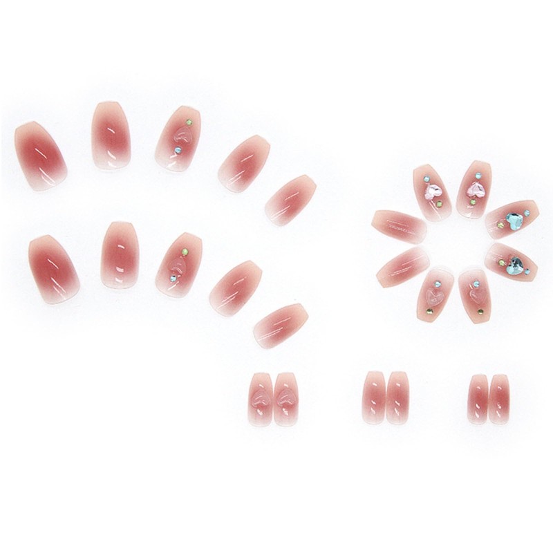 POKENGDA Acrylic Fake Nails 3D Heart Design,Coffin Press on Medium