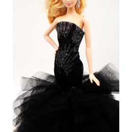 Cora Gu Handmade Classic Black Shimmery Embroidery Mermaid Dress Wedding Gowns Fit for 12" Fashion Doll & Doll's not Included